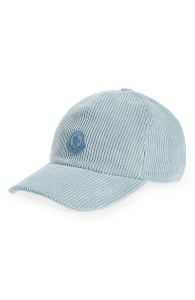 Shop Moncler Logo Corduroy Baseball Cap In Blue