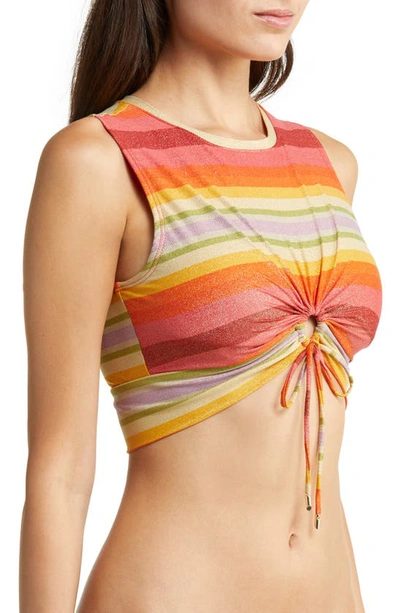 Robin Piccone Greta Ruched Cutout Swim Top In Persimmon Multi