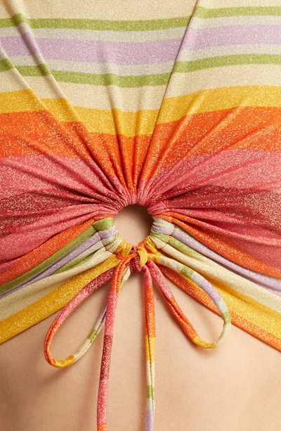 Robin Piccone Greta Ruched Cutout Swim Top In Persimmon Multi