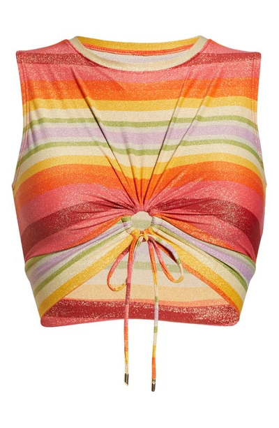 Robin Piccone Greta Ruched Cutout Swim Top In Persimmon Multi