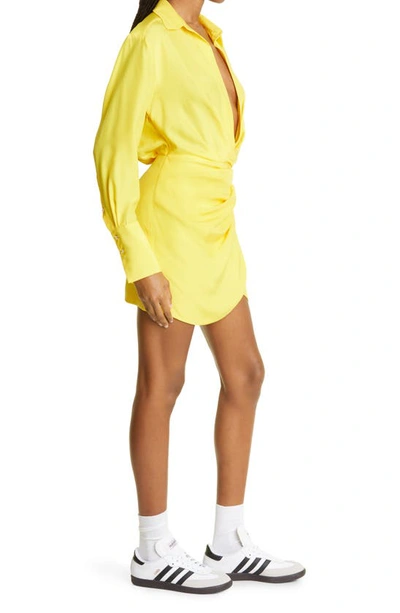 Shop Gauge81 Naha Long Sleeve Silk Shirtdress In Lemon