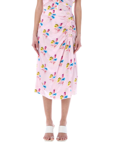 Shop Ganni Floral Printed Midi Skirt In Multi