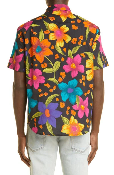 Shop Saint Laurent Floral Short Sleeve Cotton Button-up Shirt In Multi