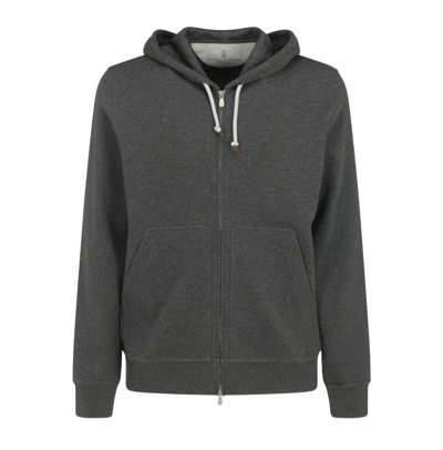 Shop Brunello Cucinelli Zipped Hooded Sweatshirt In Grey