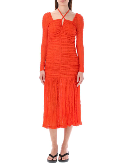 Shop Ganni Lace Stretch Maxi Dress In Orange