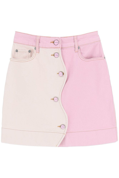 Shop Ganni Two Tone Denim Mini Skirt In Multi