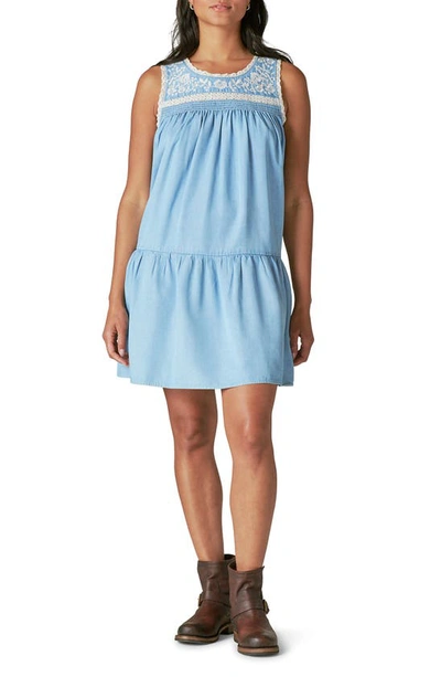 Shop Lucky Brand Embroidered Chambray Minidress In Denim