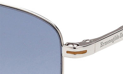 Shop Zegna 60mm Aviator Sunglasses In Shiny Palladium/ Gradient Blue