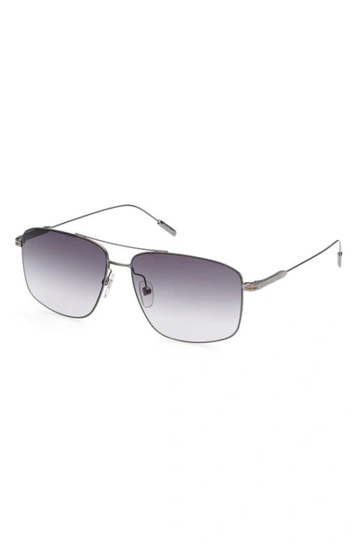 Shop Zegna 60mm Aviator Sunglasses In Shiny Gunmetal/ Gradient Smoke