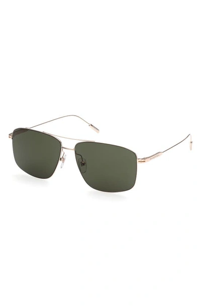 Shop Zegna 60mm Aviator Sunglasses In Shiny Rose Gold / Green