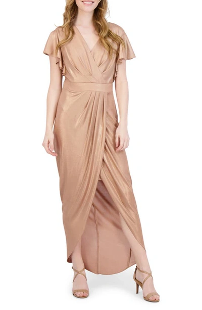 Shop Donna Ricco Ruffle Sleeve Tulip Hem Maxi Dress In Gold