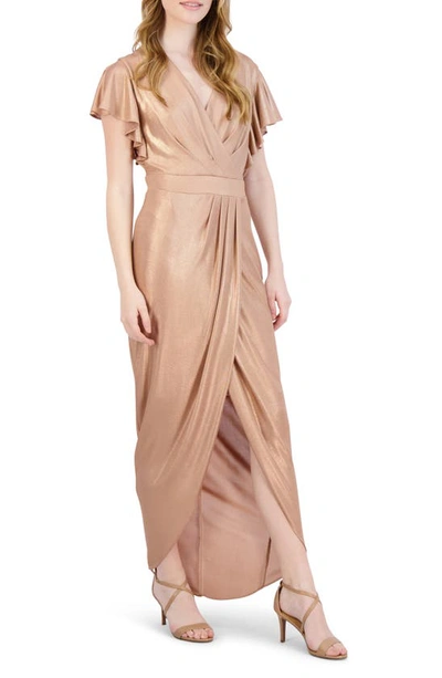 Shop Donna Ricco Ruffle Sleeve Tulip Hem Maxi Dress In Gold