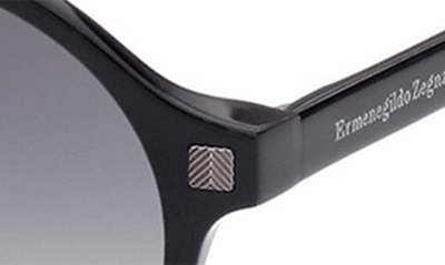 Shop Zegna 54mm Round Sunglasses In Shiny Black / Gradient Smoke
