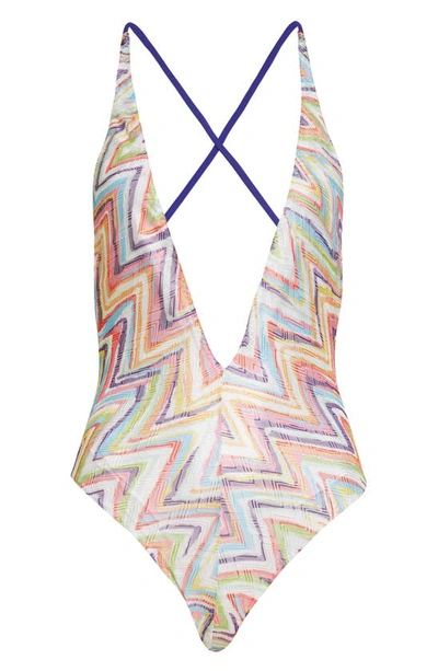 Shop Missoni Zigzag Knit One-piece Swimsuit In Printed Irregular Chevron