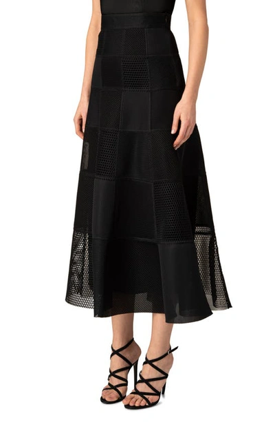 Shop Akris Techno Grid Patchwork Midi Skirt In Black