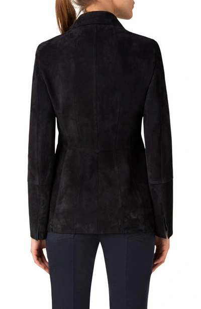 Shop Akris Edelle Fitted Suede Jacket In Navy