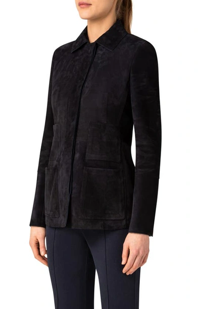 Shop Akris Edelle Fitted Suede Jacket In Navy