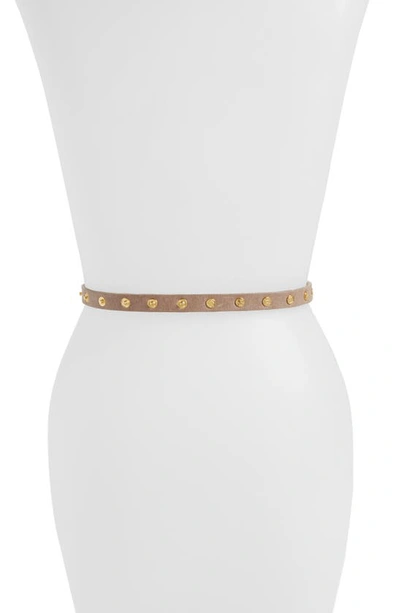 Ada 'cala' Studded Skinny Leather Belt In Taupe