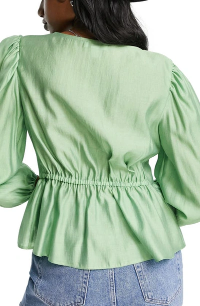Tie Front Blouse Top In Green