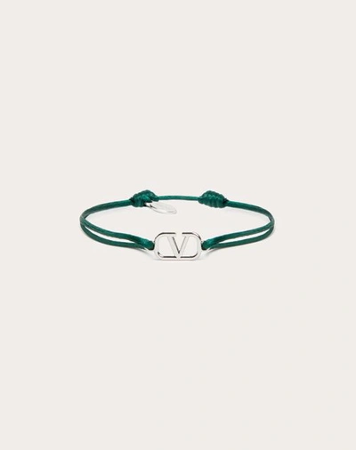 Shop Valentino Garavani Vlogo Signature Cotton Bracelet In English Green