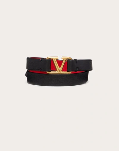 Shop Valentino Garavani Vlogo Signature Double-strap Bracelet In Calfskin Woman Black/pure Red Uni