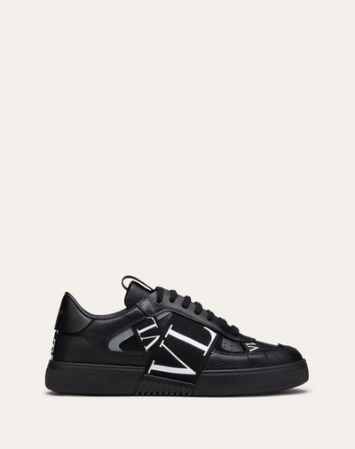 Shop Valentino Garavani Low-top Calfskin Vl7n Sneaker With Bands In Black