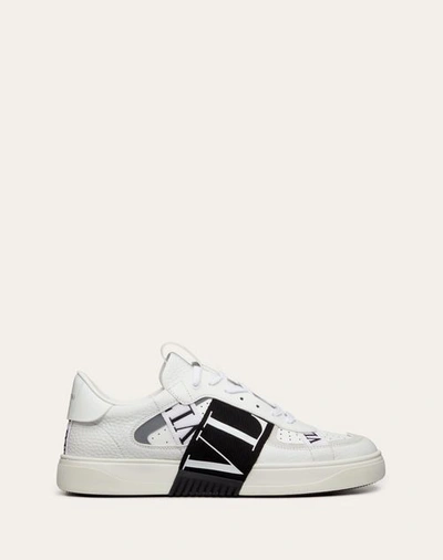 Shop Valentino Garavani Low-top Calfskin Vl7n Sneaker With Bands In White/ Black