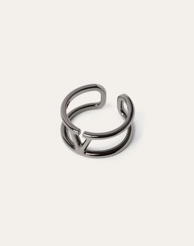 Shop Valentino Garavani Vlogo Signature Metal Ring In Ruthenium