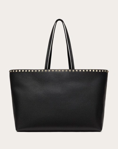 Shop Valentino Garavani Rockstud Grainy Calfskin Tote Bag Woman Black Uni