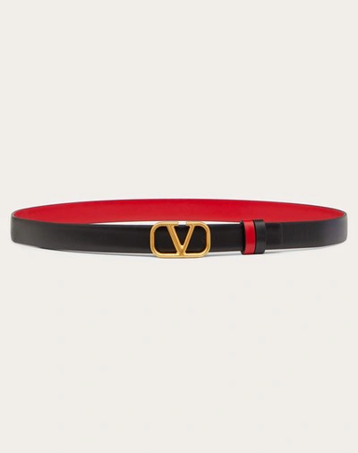 Shop Valentino Garavani Reversible Vlogo Signature Belt In Glossy Calfskin 20 Mm Woman Black/pure Red 095