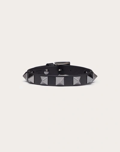 Shop Valentino Garavani Rockstud Leather Bracelet With Ruthenium Studs In Black