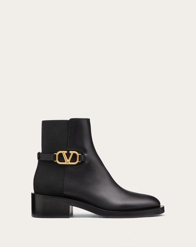 Valentino Vlogo Signature Calfskin Ankle Boot 30mm In Black