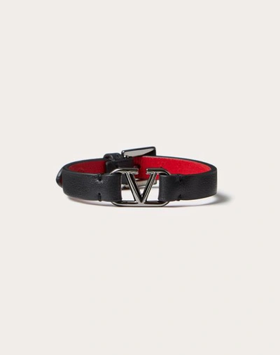Valentino Vlogo Signature Leather Bracelet In Black/pure Red