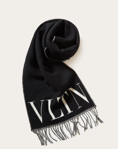 Shop Valentino Garavani Vltn Wool And Cashmere Scarf In Black/white