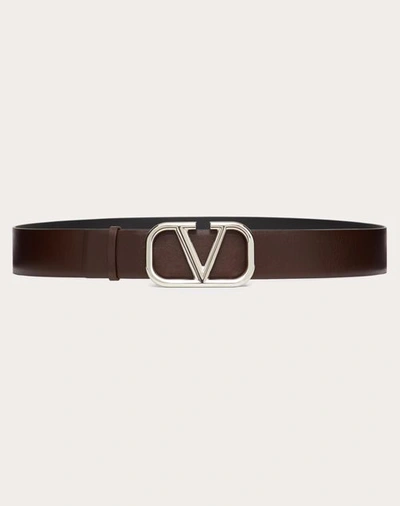 Shop Valentino Garavani Vlogo Signature Calfskin Belt 40 Mm In Bitter Chocolate/black