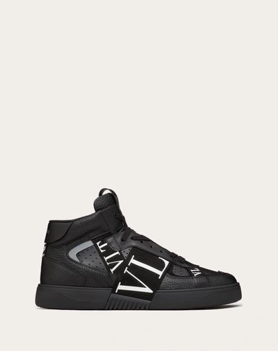 Shop Valentino Garavani Mid-top Calfskin Vl7n Sneaker With Bands In Black