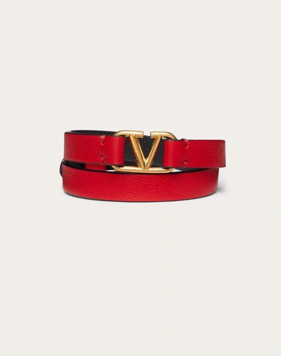 Shop Valentino Garavani Vlogo Signature Double-strap Bracelet In Calfskin Woman Pure Red/black Uni