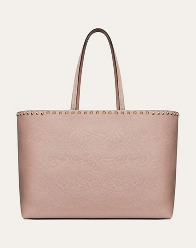 Shop Valentino Garavani Rockstud Grainy Calfskin Tote Bag Woman Poudre Uni