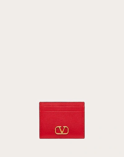 Shop Valentino Garavani Vlogo Signature Grainy Calfskin Cardholder Woman Rouge Pur Uni