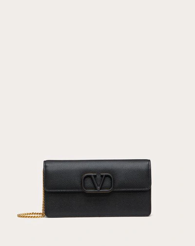 Shop Valentino Garavani Vlogo Signature Grainy Calfskin Wallet With Chain Woman Black Uni