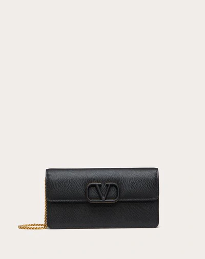 Valentino Garavani Vlogo Signature Grainy Calfskin Wallet With Chain Woman Black Uni In Black