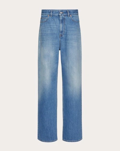 VALENTINO VALENTINO BLUE WASHED DENIM JEANS WITH VALENTINO ARCHIVE 1985 PRINT WOMAN BLUE 28 