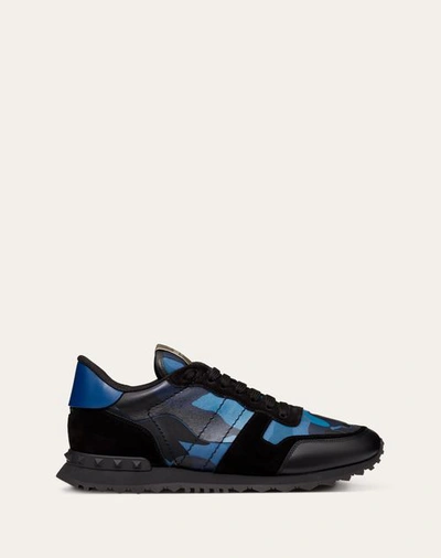 Shop Valentino Garavani Camouflage Rockrunner Sneaker In Blue/black