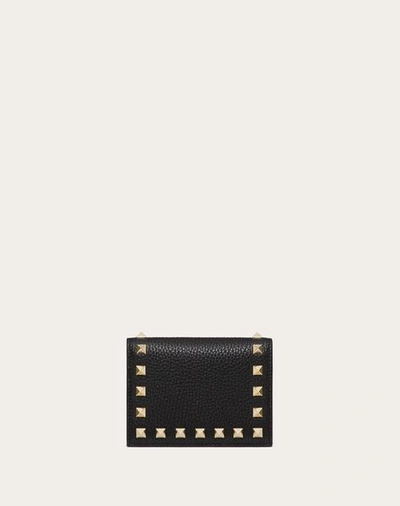 Valentino Garavani Small Rockstud Grainy Calfskin Wallet Woman Black Uni In Black