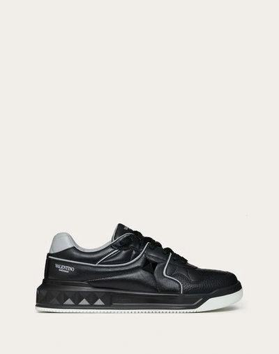 Shop Valentino Garavani One Stud Low-top Nappa Sneaker In Black/grey