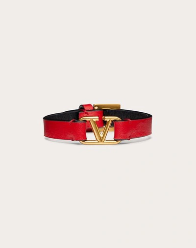 Shop Valentino Garavani Vlogo Signature Calfskin Bracelet Woman Pure Red/black Uni