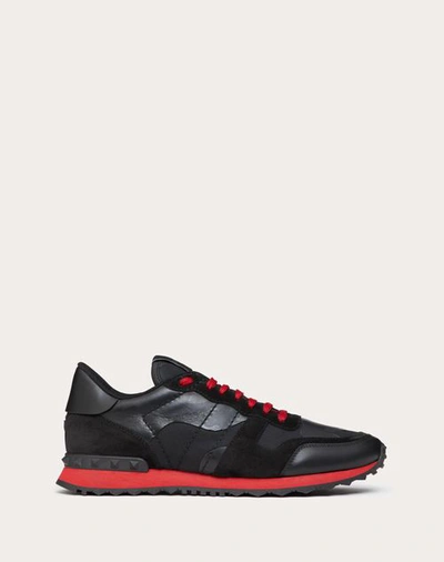Shop Valentino Garavani Camouflage Noir Rockrunner Sneaker In Black/ Red