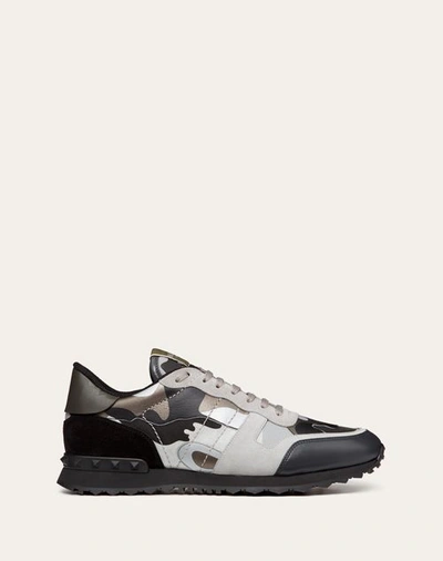Shop Valentino Garavani Rockrunner Camouflage Laminated Sneaker In Grey/black