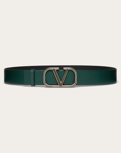 Shop Valentino Garavani Vlogo Signature Calfskin Belt 40 Mm In English Green