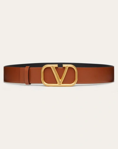 Shop Valentino Garavani Vlogo Signature Calfskin Belt 40 Mm In Saddle Brown